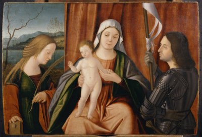 Madonna en kind met heiligen Catharina van Alexandrië en ofwel George of Liberale door Vittore Carpaccio