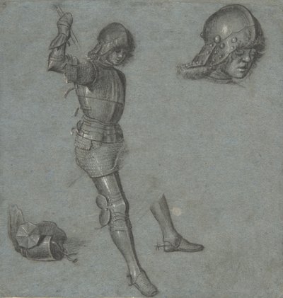 Studies van een zittende jongeling in harnas, ca. 1505 door Vittore Carpaccio