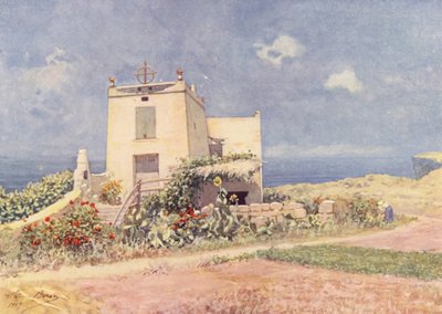 Malta: Een landhuis op Gozo (kleurenlitho) door Vittorio Boron