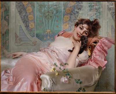 Dame met een Kleine Hond door Vittorio Matteo Corcos