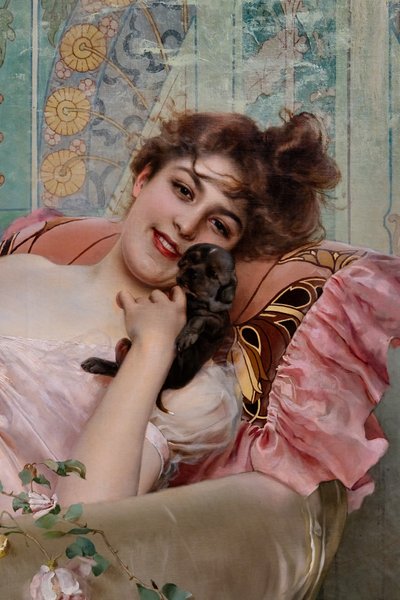 Dame met een kleine hond (detail) door Vittorio Matteo Corcos