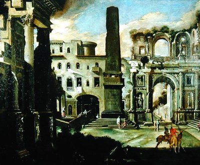 Stadstafereel in Italië met oude ruïnes door Viviano Codazzi