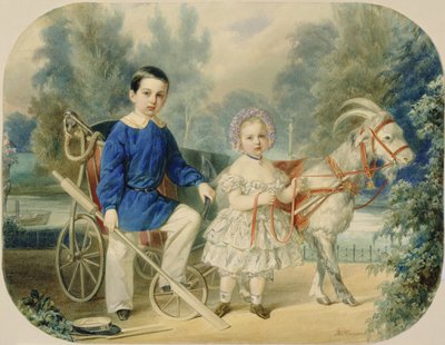 Grootvorst Alexander en grootvorst Alexey als kinderen door Vladimir Ivanovich Hau
