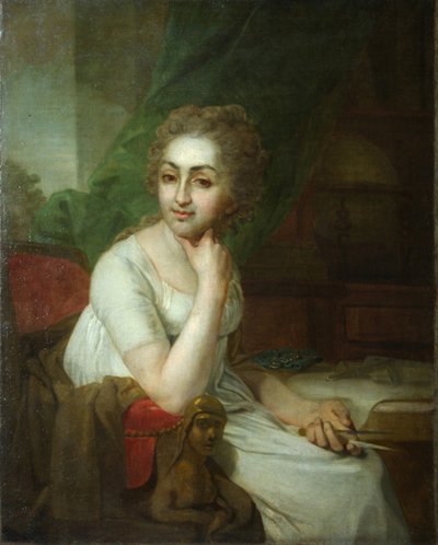 Portret van een onbekende vrouw met kompas in haar hand door Vladimir Lukich Borovikovsky