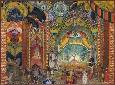 Decorontwerp voor het ballet De Vuurvogel van I. Stravinsky door Vladimir Pleshakov