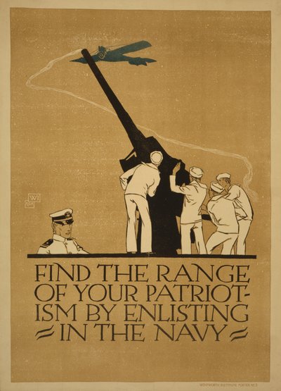 "Vind het bereik van je patriottisme door dienst te nemen in de marine", 1918 door Vojtěch Preissig