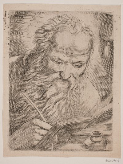 Een oude man schrijft in een boek door W.A. Müller