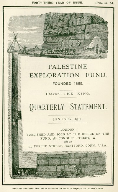 Frontispice die de verkenningen toont ondernomen door luitenant Charles Warren en zijn mannen, nabij de zuidelijke muur van de Haram al Sharif, Jeruzalem, uit de Quarterly Statement of the Palestine Exp door W.H. Simpson