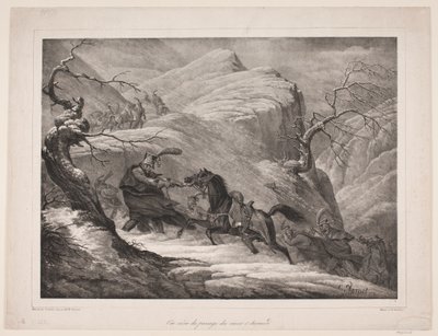 Een scène van de oversteek van de Mont St. Bernard door WIlhelm Heuer