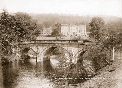 Chatsworth House en de brug over de rivier Derwent, Derbyshire, 1853 door WR and S