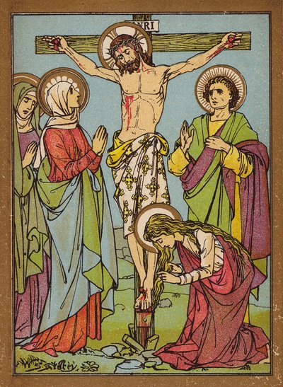 De Kruisiging van Onze Gezegende Heer (kleur litho) door W.S. Stacey