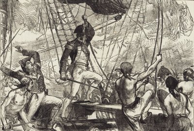 Zeegevecht (litho) door John Ward Dunsmore