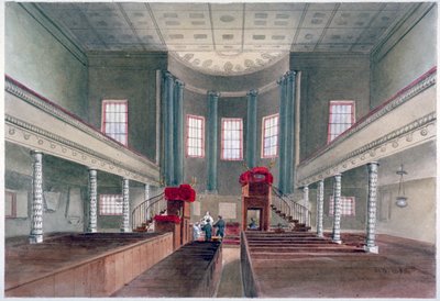 Interieur van de Nieuwe Kerk van St Pancras, Londen, 1855 door W Guest