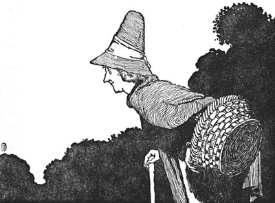 En ontmoette een oude vrouw met een mand vol bessen, ca. 1930 door William Heath Robinson