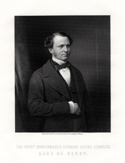 Edward Henry Stanley, 15e Graaf van Derby, Britse staatsman, midden-late 19e eeuw door W. Holl