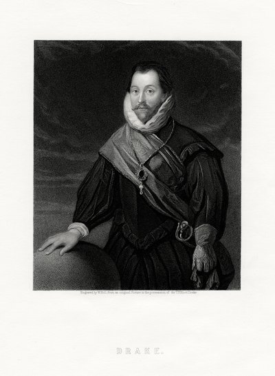 Sir Francis Drake, Engelse kaper, navigator, maritieme pionier, politicus, 19e eeuw door W. Holl