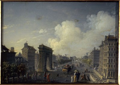 De poort van Saint-Denis en de boulevard, tussen 1801 en 1850 door W. Lebelle