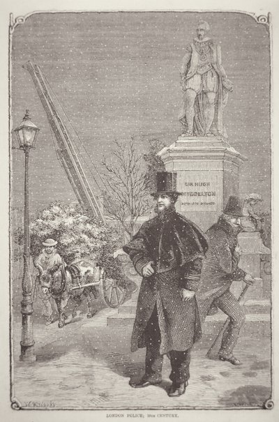 Londense politieagent uit de jaren 1850 (gravure) door W. R. (after) Woods