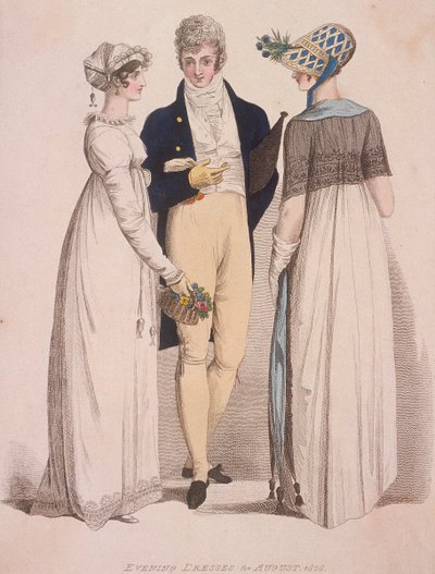 Twee vrouwen en een man in avondkleding, 1808 door W Read