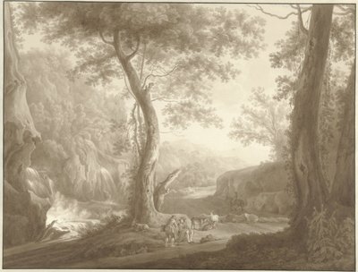 Berglandschap met geitenhoeder en reiziger door W. Regnu (possibly)