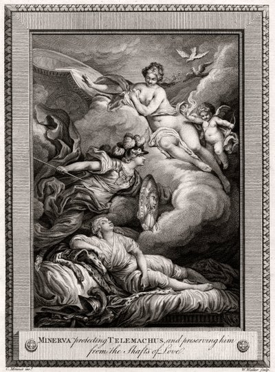 Minerva beschermt Telemachus en behoedt hem voor de pijlen van de liefde, 1775 door W. Walker