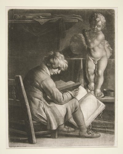 Jonge Man met een Standbeeld van Cupido door Wallerant Vaillant