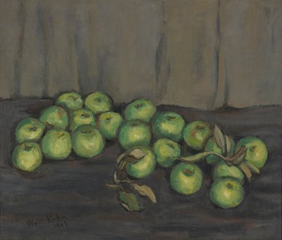Groene Appels met Grijs Gordijn door Walt Kuhn
