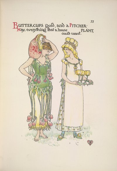 Boterbloemen goud en bekerplant. Twee jonge vrouwen door Walter Crane