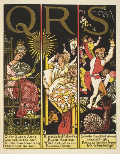QRS- Q voor Queen Anne; R staat voor Richard & Robert; en S voor de slak door Walter Crane