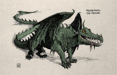 Voorstelling van de mythologische draak Ashchemon - Tekening door Walter Crane uit 1899 door Walter Crane