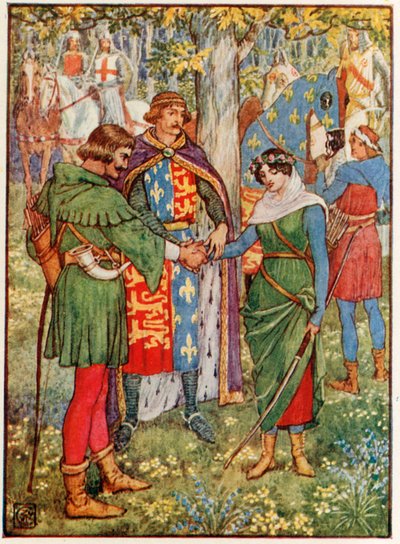 De Koning verbindt de handen van Robin Hood en Maid Marian door Walter Crane
