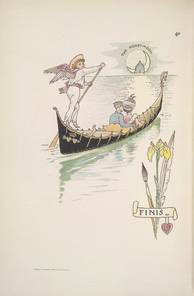 De huwelijksreis. Het stel in een gondel door Walter Crane