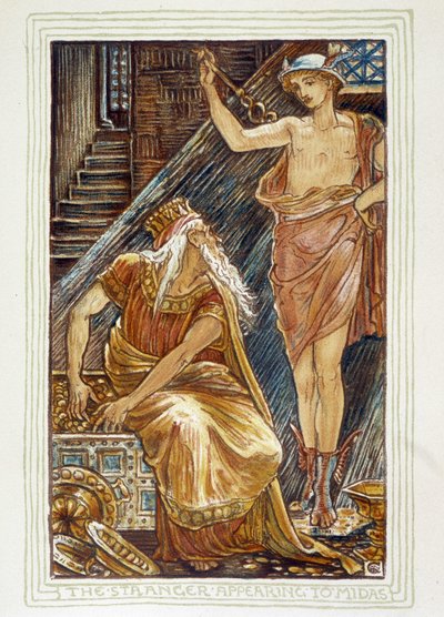 De vreemdeling verschijnt aan Midas - in "A wonder book for girls and boys" door Walter Crane door Walter Crane