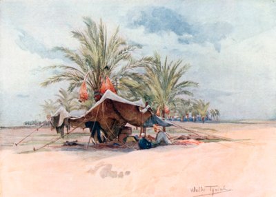 Een Bedawi-tent (kleurenlitho) door Walter Frederick Roofe Tyndale