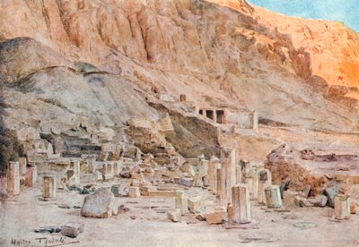 Ruïnes van de Tempel van Mentuhotep in Thebe (kleurenlitho) door Walter Frederick Roofe Tyndale