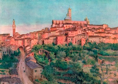 Siena: Een stad op een heuvel (kleurenlitho) door Walter Frederick Roofe Tyndale