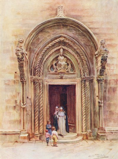 De deuropening van de Duomo van Curzola door Walter Frederick Roofe Tyndale