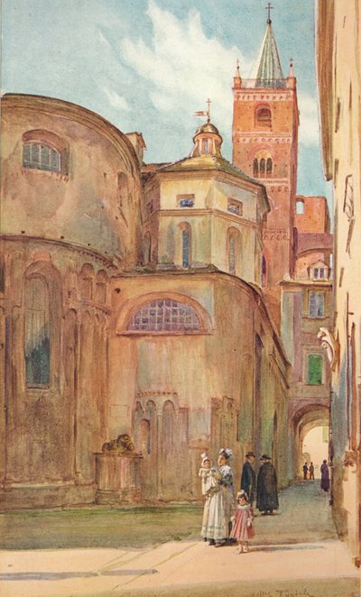 De Romaanse kerk in Albenga, ca. 1910, 1912 door Walter Frederick Roofe Tyndale