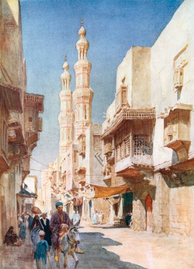 De twee minaretten van El-Muayyad (kleurenlitho) door Walter Frederick Roofe Tyndale