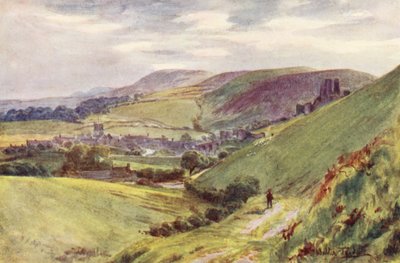 Wessex: Corfe Castle vanaf Nine Barrow Down door Walter Frederick Roofe Tyndale