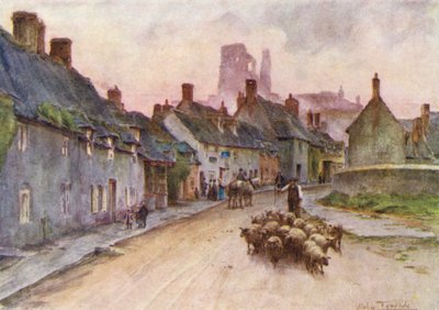 Wessex: Kasteel Corfe vanaf West Street door Walter Frederick Roofe Tyndale