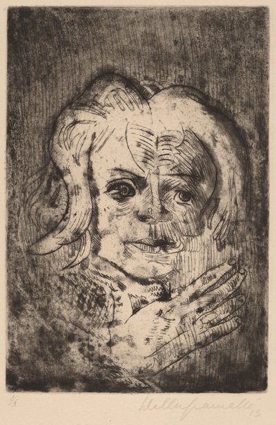 Meisje met hand door Walter Gramatte
