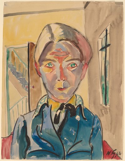 Zelfportret voor trappen (Selbst vor Treppe) door Walter Gramatte