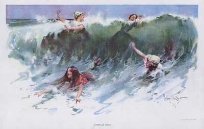 Een populaire golf: vrouwen spelen in de golven aan zee door Walter Granville Smith