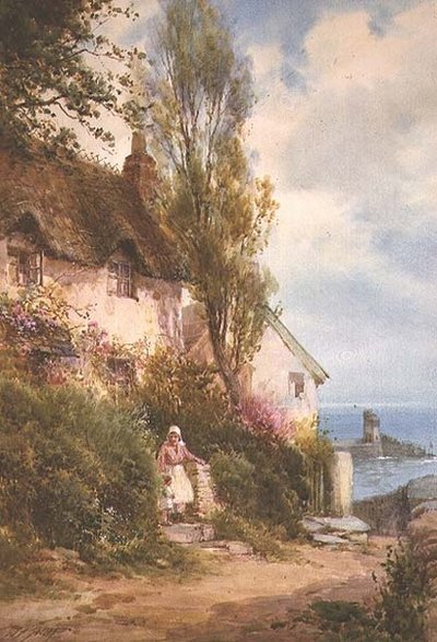 Huisje aan zee door Walter Henry Sweet