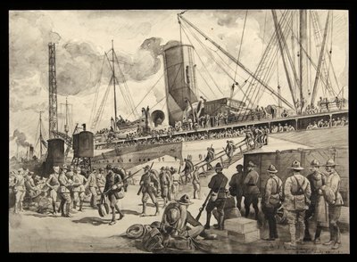 Pas aangekomen troepen ontschepen in Brest door Walter Jack Duncan