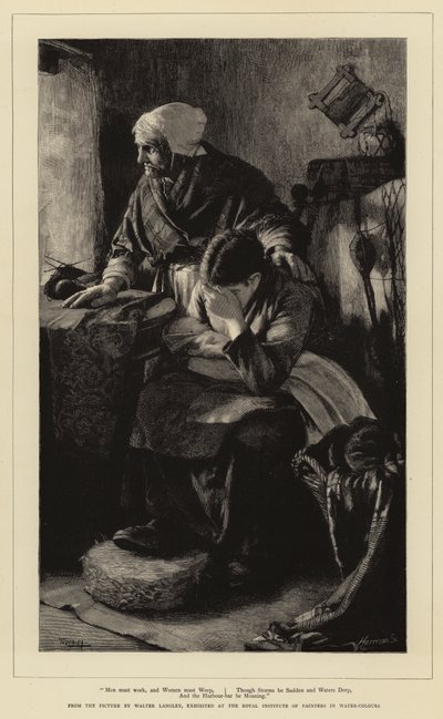 Mannen moeten werken, en vrouwen moeten huilen, hoewel stormen plotseling zijn en wateren diep, en de havenbar kreunt door Walter Langley