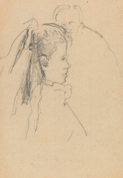 Hoofd en Buste van een Meisje in Profiel naar Rechts, Hoofd van een Man, Volledig Frontaal, Achter door Walter Richard Sickert