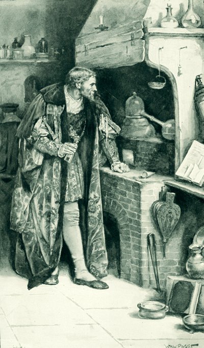James IV als alchemist in zijn laboratorium door Walter Stanley Paget