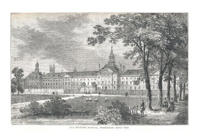 Oude Bethlem Ziekenhuis. Moorfields rond 1750, 1878 door Walter Thornbury